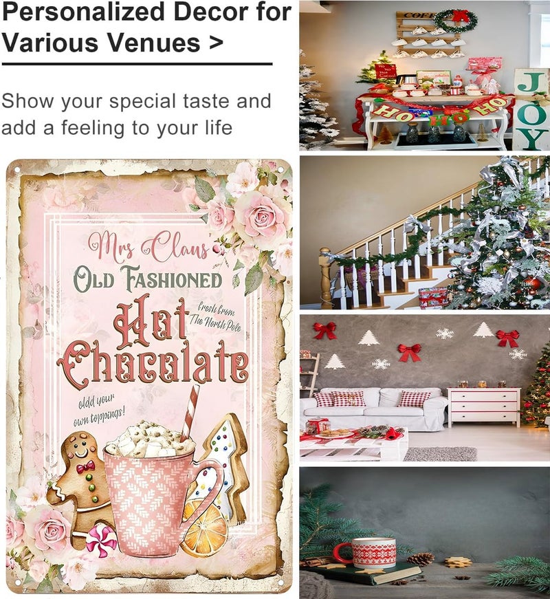 Joyline Vintage Christmas Decor Gifts Rustic Mrs Claus' Old Fashioned Hot Chocolate Tin Sign for Home Farmhouse Kicthen Cafe Bar Wall Decor 8 x 12 inches (3236) - Image 3